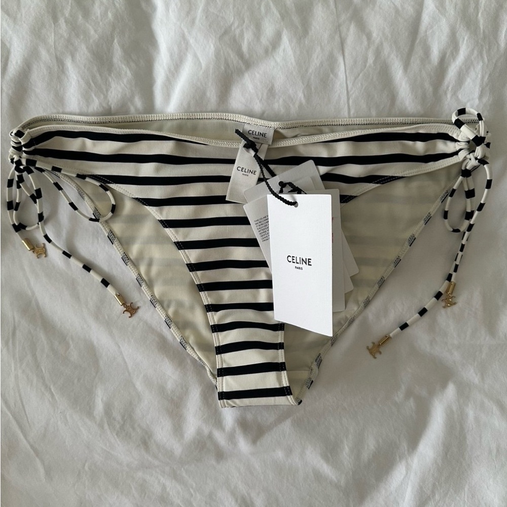 Celine Black and White Striped Bikini Bottoms